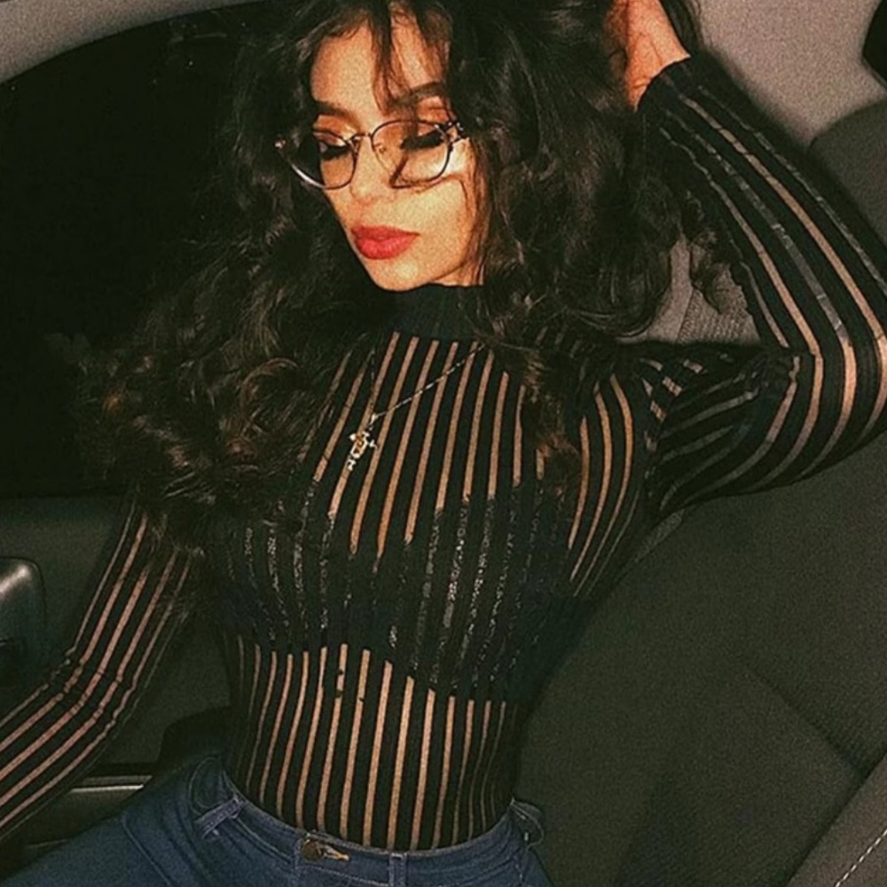 Mesh bodysuit striped